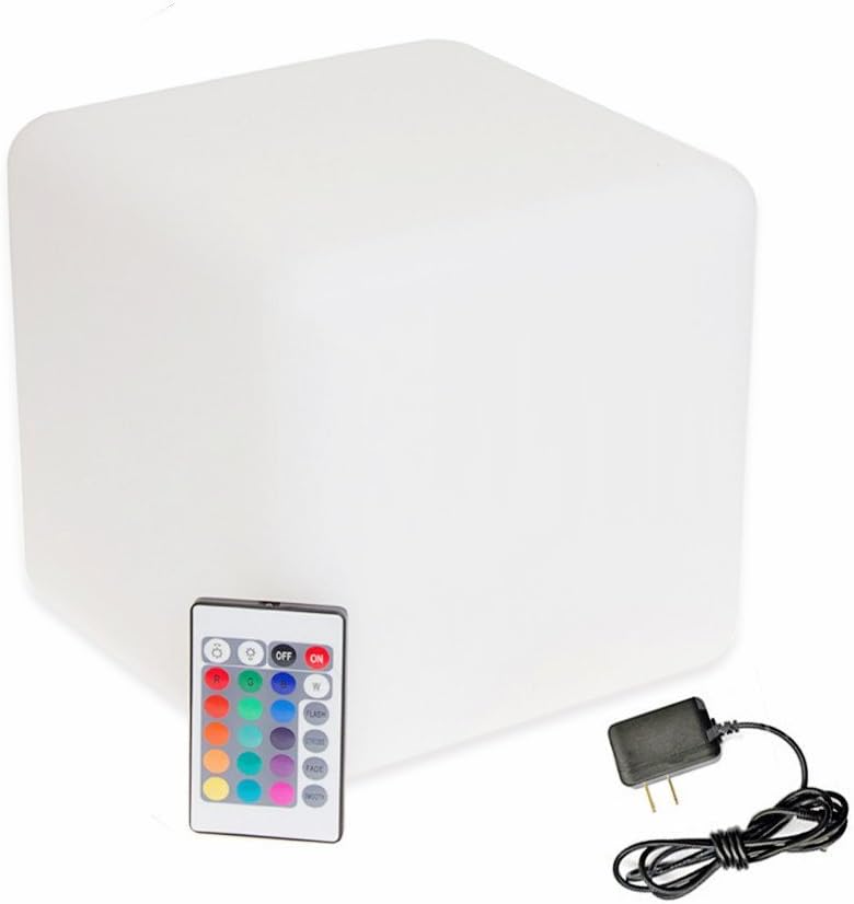 8-Inch LED Dimmable Glow Cube Waterproof Rechargeable Adjustable RGB Color Changing with Remote Control, Sensory Toys for Kids, Night Light Indoor Outdoor Decorative Lighting