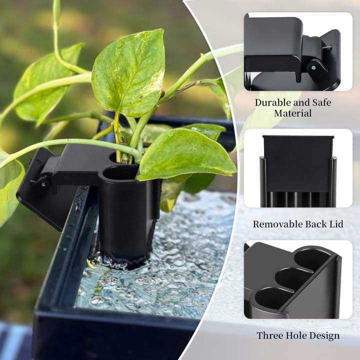 2 Pack Hanging Aquarium Plant Holder – 3 Holes Aquatic Plant Cups, Fish Tank Holder for Aquatic Plants, Ideal for Aquarium Tank Decoration(Black)