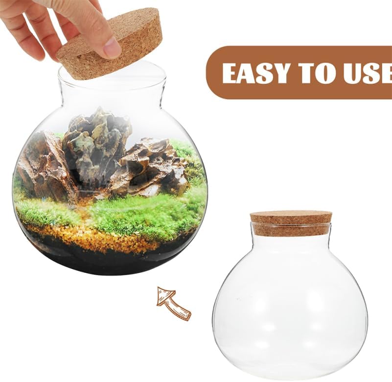 2pcs Round Glass Jar Terrarium Container Ball Succulent Plant Terrarium Buds Vases Easter Candy Jar Message Wishes Bottle with Cork Lid for Plant 15cmx16