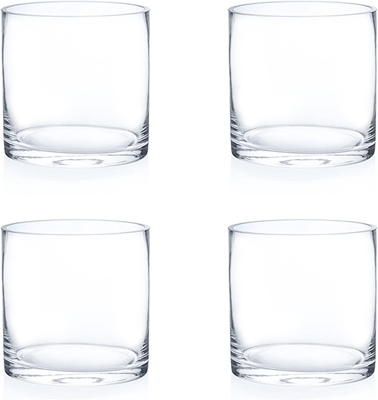 Enova Floral Set of 4 Clear Glass Cylinder Vase, 6W x 6H Inches Round Flowers Vase, Pillar Candle Floating Candle Holders Vase, Small Floral Glass Vase for Home Office Decor, Wedding Centerpiece