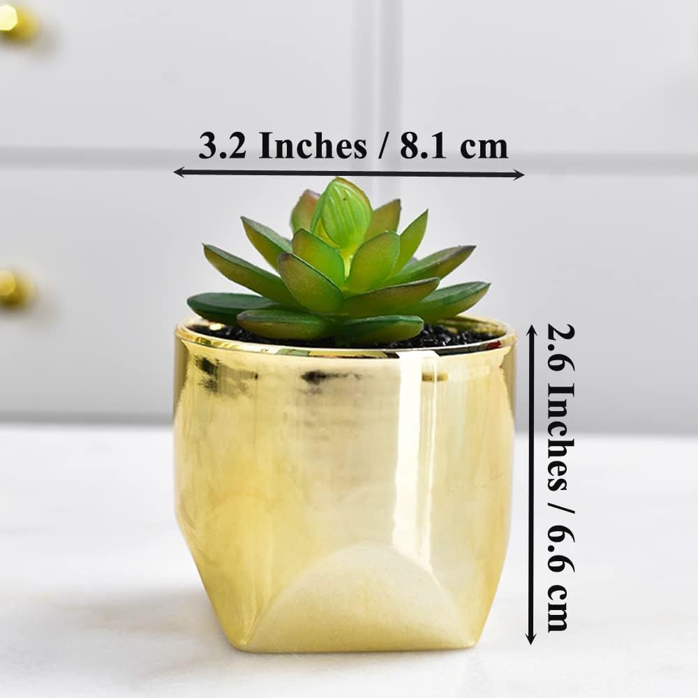4pcs 3.5 Inches Gold Mini Succulent Ceramic Pots Holder, Small Simple Golden Porcelain Plant Cactus Flower Holder Decorative Planters, Plants Not Included