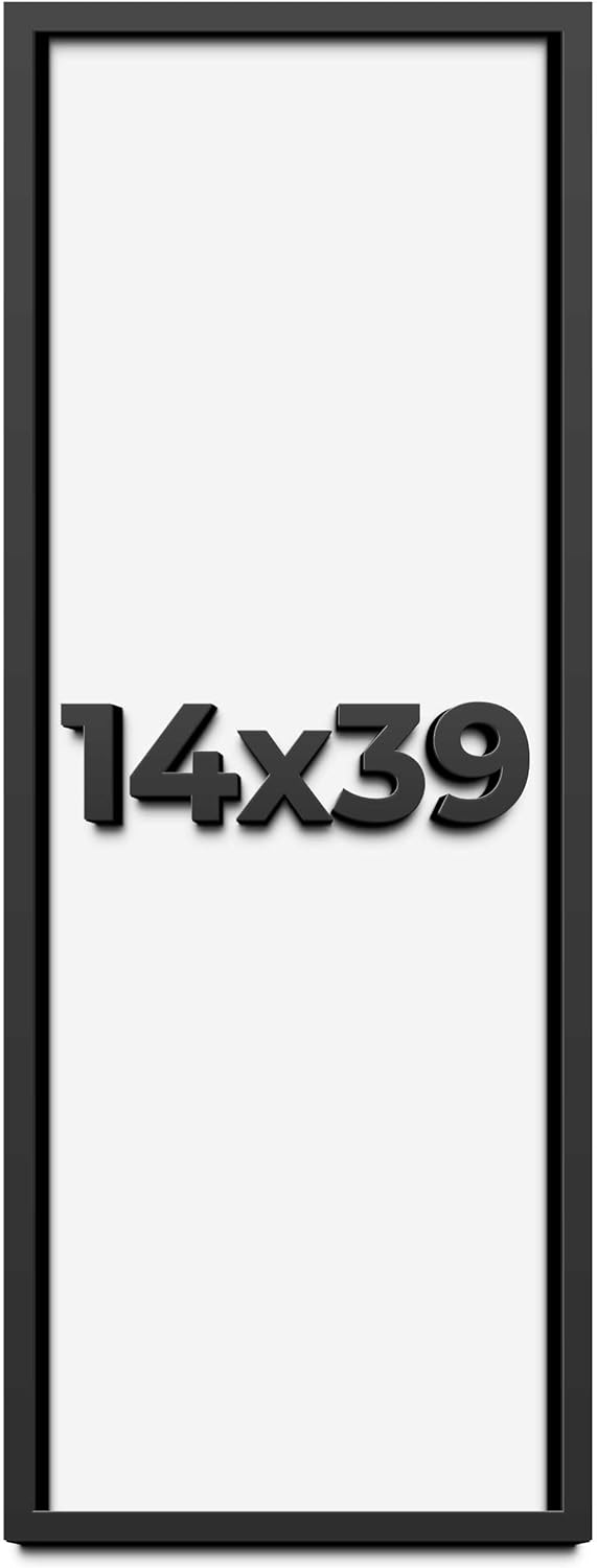 14x39 Shadow Box Frame Black | 1 Inch Deep Solid Wood Shadowbox Display Frame | UV Resistant Acrylic Plexiglass, Acid Free Backing, and Hanging Hardware | Dugan Picture Frame Style
