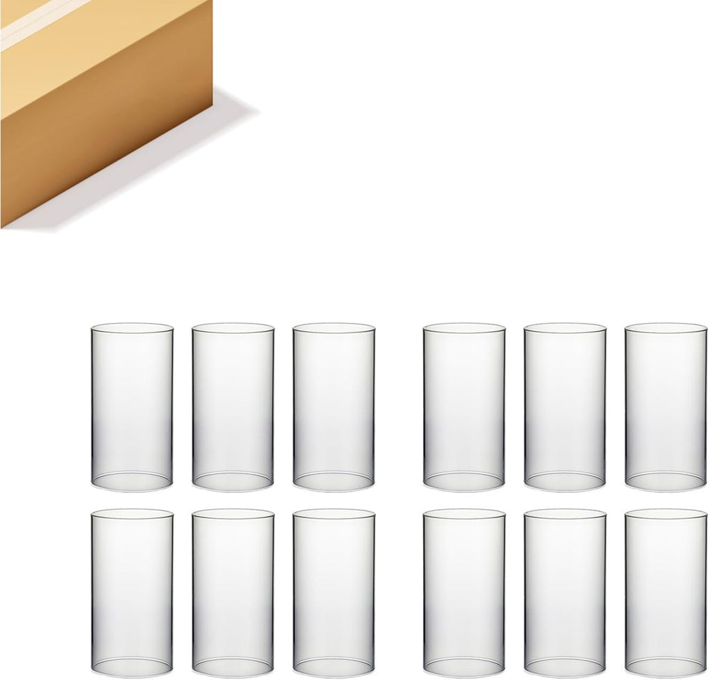 WGVI Hurricane Candle Holder Sleeve, Wide 3.5", Height 10", Clear Glass Cylinder Candleholder, Chimney Tube, Open Ended Candle Shade, 12 Pieces Bulk