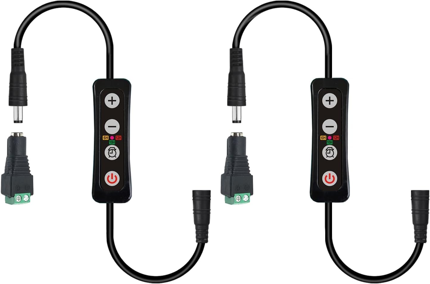 Aquarium Light Timer and Dimmer with 5.5mm x 2.1mm DC Barrel Connector, 6/10/12 Hour Modes, Adjustable 10-100% Brightness, Compatible with 12-24V DC LED Lights, 2 Pack