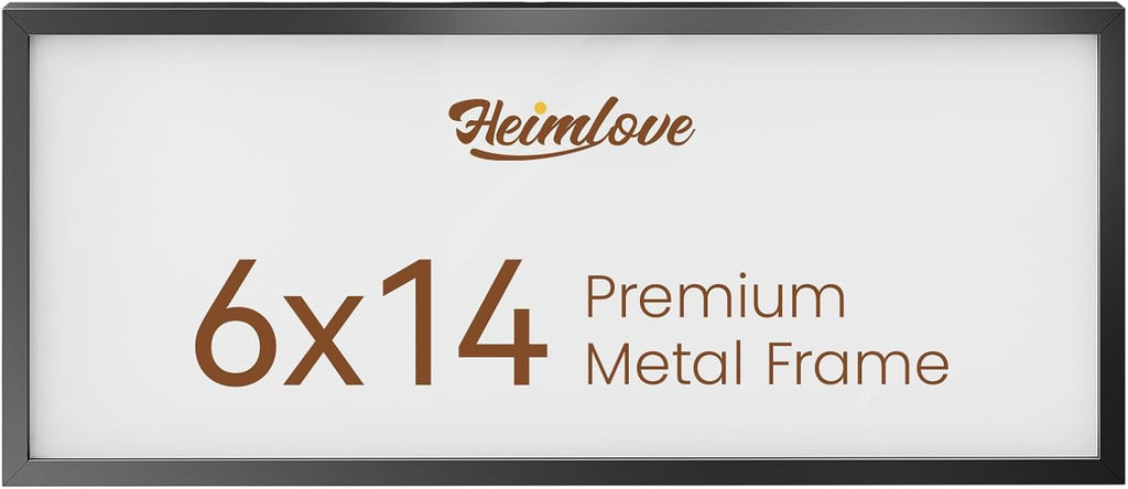 Heimlove 6x14 Metal Picture Frame,Black Aluminum Photo Frames-Real Tempered Glass,Mounting Horizontally or Vertically Decor for Wall-1Pack