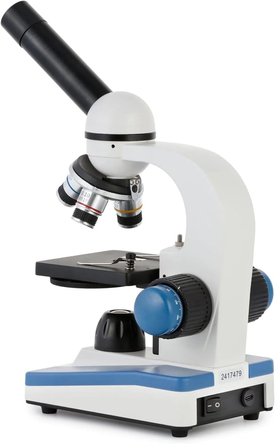 AmScope M150C-PS25-WM Compound Monocular Microscope, WF10x and WF25x Eyepieces, 40x-1000x Magnification, LED Illumination, Brightfield, Single-Lens Condenser, Coaxial Coarse and Fine Focus, Plain Stage, 110V, Includes Set of 25 Prepared Slides and Book