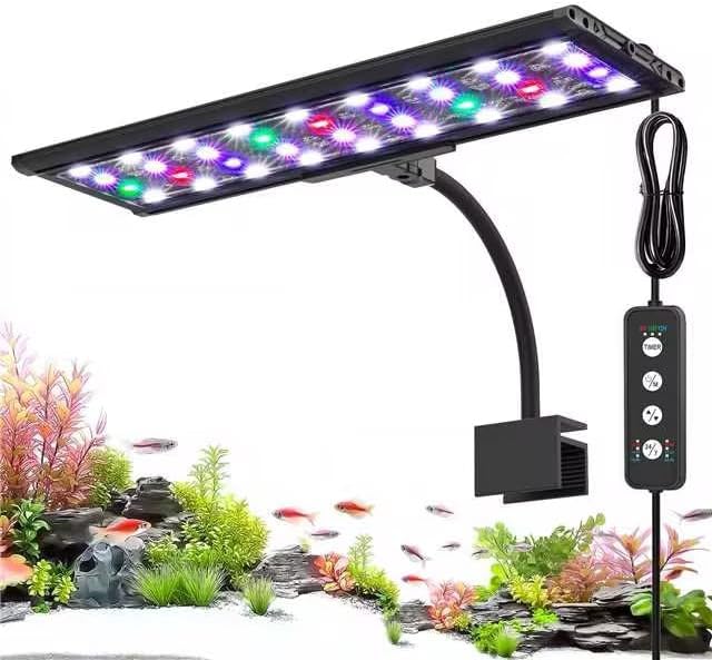 AQQA LED Aquarium Light, 24/7 Mode Clip on Fish Tank Light with Memory Function, DIY Mode Full Spectrum Aquarium Plant Light, Adjustable Timer/Brightness, IP68 Waterproof for 24-32 Inch Fish Tank 26W