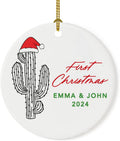 Andaz Press 2.8" Ceramic Porcelain Personalized Christmas Cactus Ornament, Cactus First Christmas, Custom Cactus Christmas Ornaments, Succulent Ornament Cactus Decor, Wedding, Gift for Couples