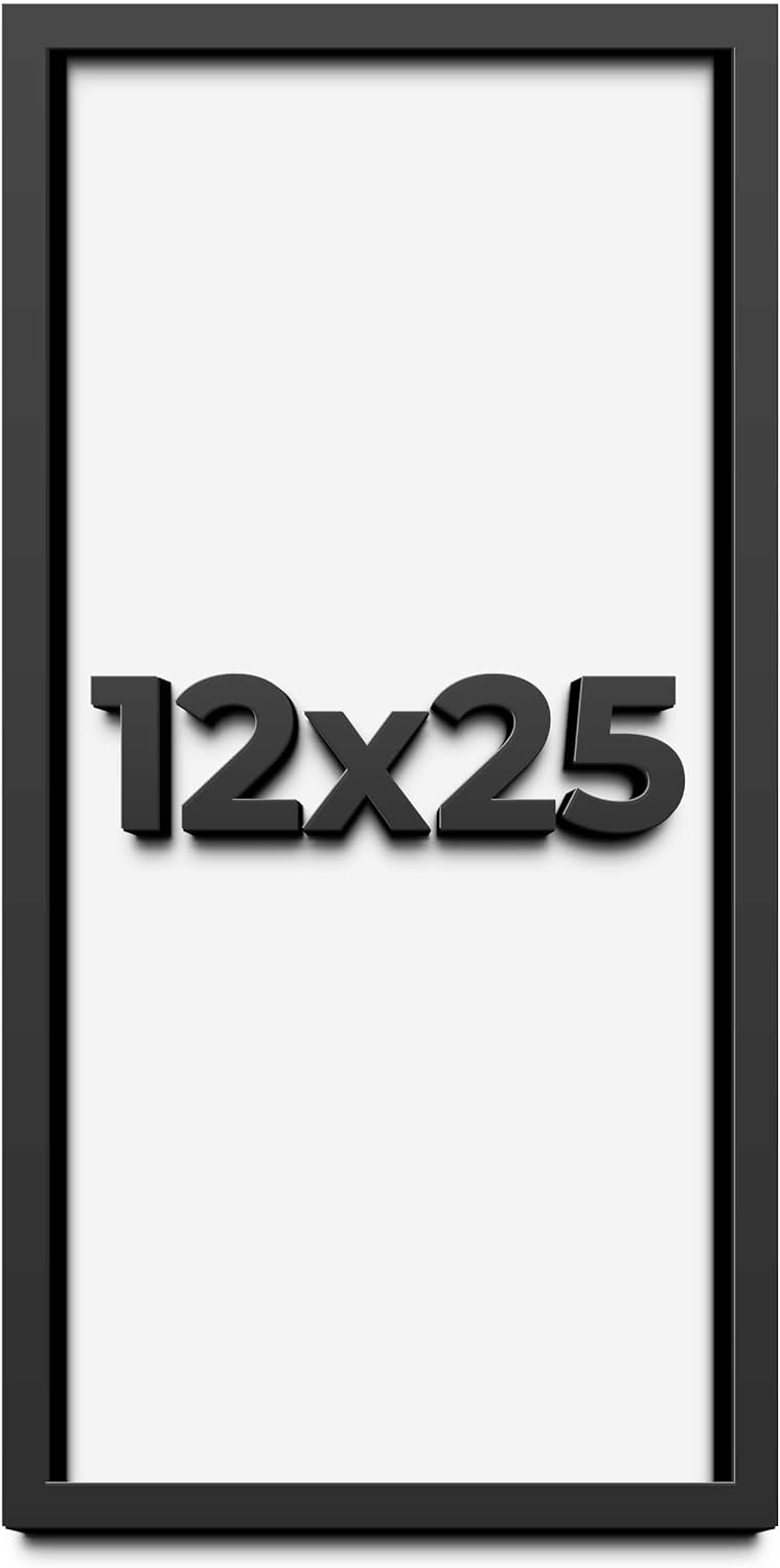12x25 Shadow Box Frame Black | 1 Inch Deep Solid Wood Shadowbox Display Frame | UV Resistant Acrylic Plexiglass, Acid Free Backing, and Hanging Hardware | Dugan Picture Frame Style