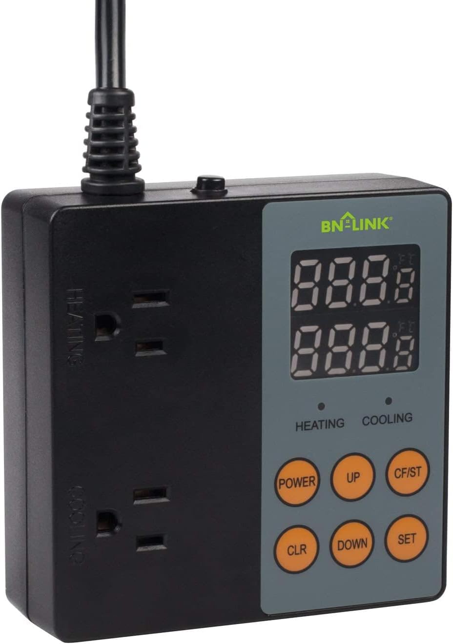 BN-LINK Digital Temperature Controller Heating Cooling 2-Stage Outlet Thermostat Controller Plug for Reptiles Aquarium Carboy Homebrew Breeding Fermenter Seed Germination °C/°F -40-176°F 15A/1875W