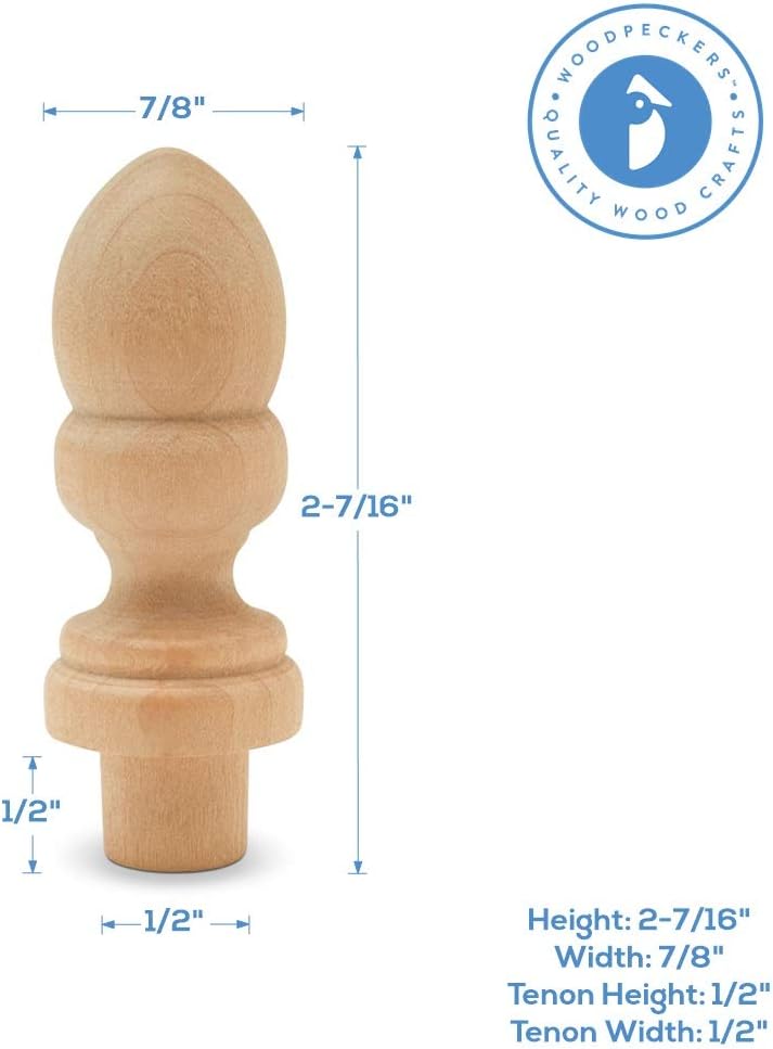 Small Wood Finials, 2-7/16 inch Wooden Finials for Crafting, DIY Décor, and Wooden Finial Crafts, Pack of 25, by Woodpeckers