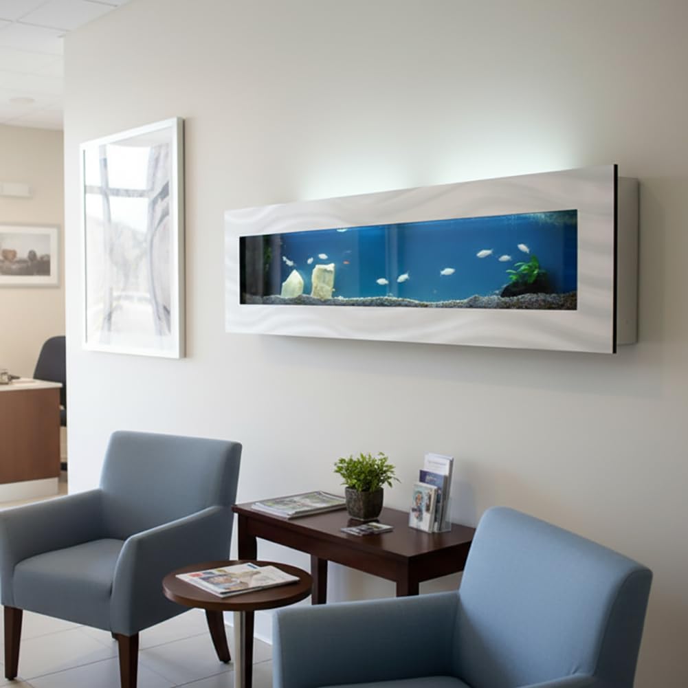 Aussie Aquariums 3.0 Wall Mounted Fish Tank Kit with LED Lighting, Built-in Filter System, Modern Space-Saving Design, Complete Accessories Set (Panoramic, Silver)