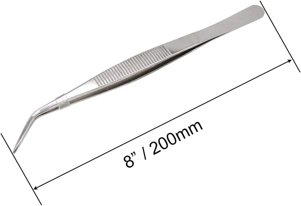8 Inch Stainless Steel Tweezers with Curved Serrated Tip Multipurpose Forceps for Craft Repairing 2 Pack