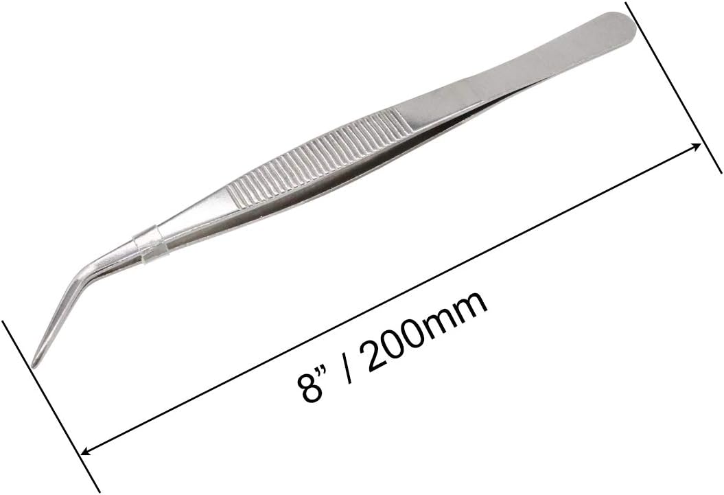 8 Inch Stainless Steel Tweezers with Curved Serrated Tip Multipurpose Forceps for Craft Repairing 2 Pack