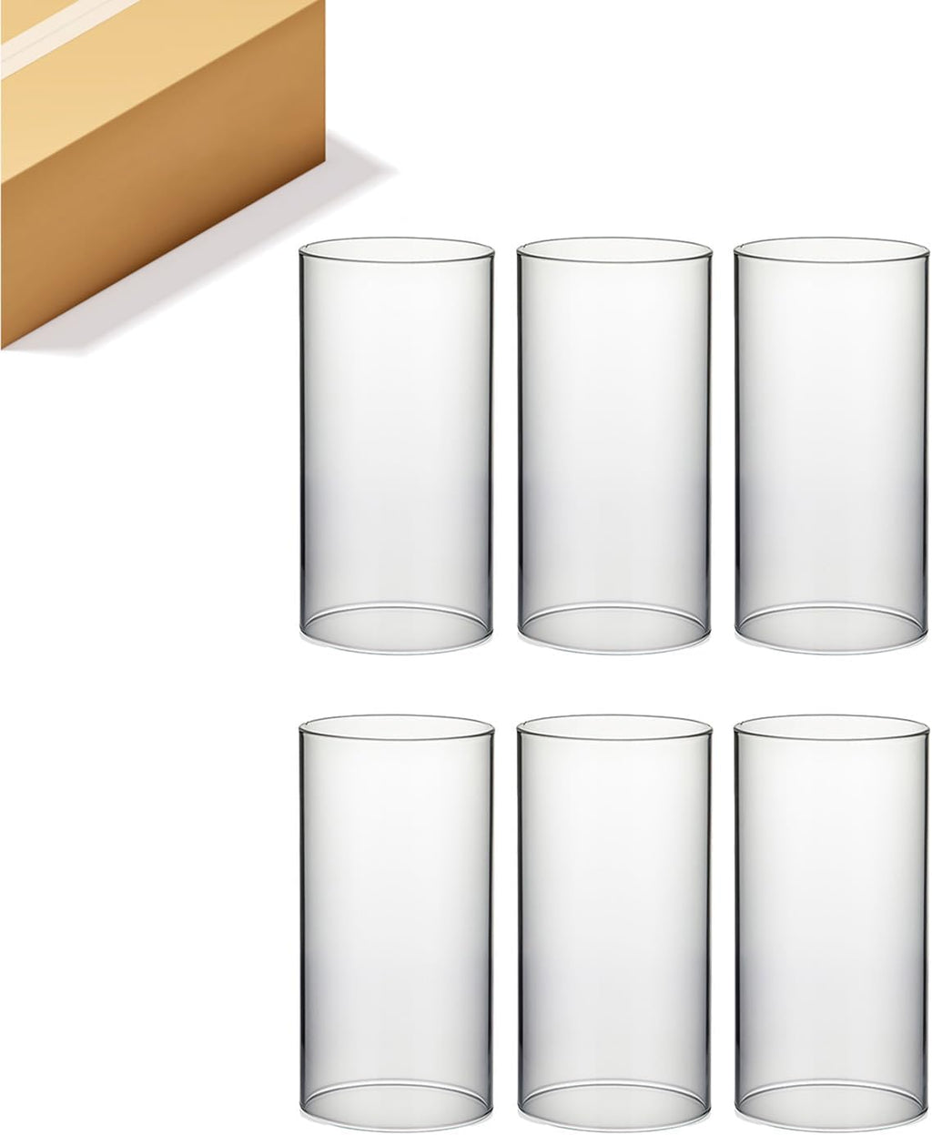 WGVI Hurricane Candle Holder Sleeve, Wide 4.7", Height 10", Clear Glass Cylinder Candleholder, Chimney Tube, Open Ended Candle Shade, 6 Pieces Bulk
