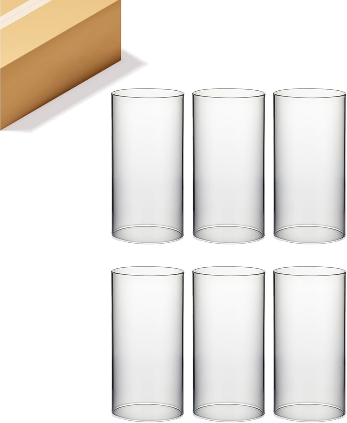 WGVI Hurricane Candle Holder Sleeve, Wide 4.7", Height 10", Clear Glass Cylinder Candleholder, Chimney Tube, Open Ended Candle Shade, 6 Pieces Bulk