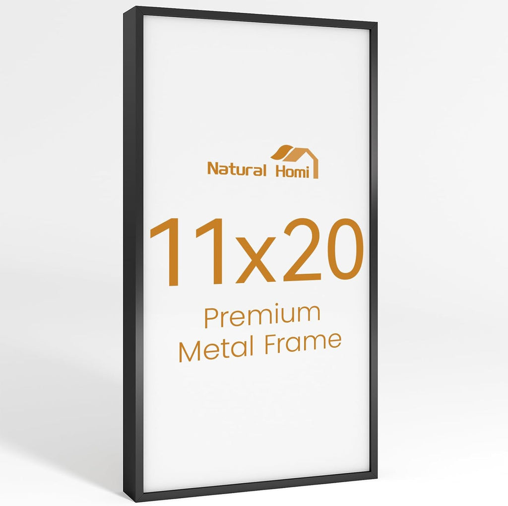 11x20 Aluminum Metal Picture Frame,Tempered Glass Black Photo Frame 11x20 for Family Photo,Posters,Art,Document to Wall Mount Horizontally or Vertically