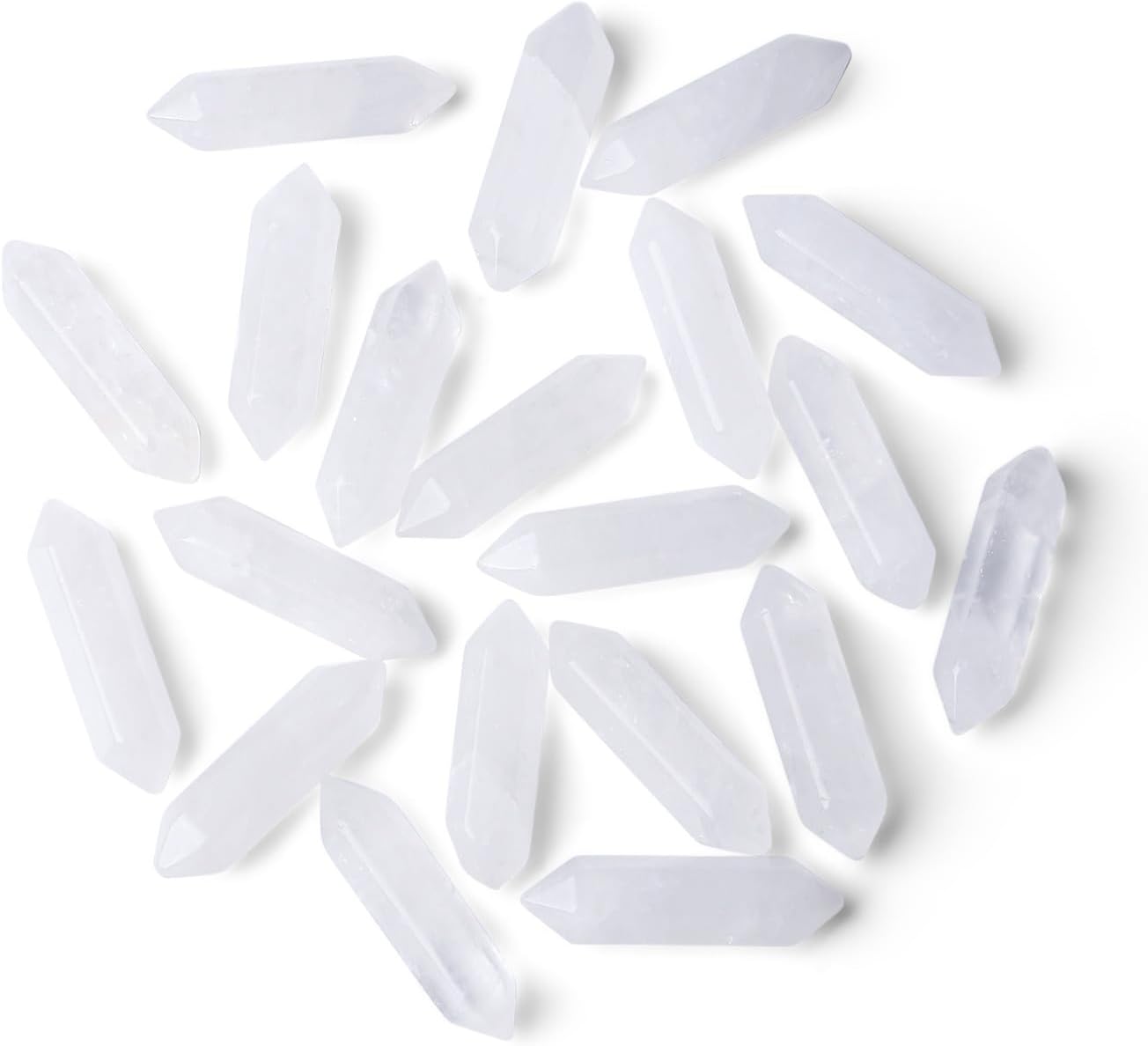 ZHIYUXI 20 Pcs Clear Quartz Crystals Healing Crystals Wand Gemstone Tumbled Polished Energy Reiki Healing Stone Wholesale Crystal Wand Meditation DIY Decor Gifts