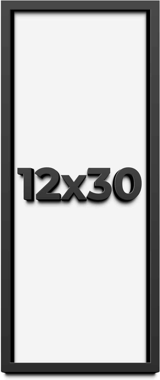 12x30 Shadow Box Frame Black | 1 Inch Deep Solid Wood Shadowbox Display Frame | UV Resistant Acrylic Plexiglass, Acid Free Backing, and Hanging Hardware | Dugan Picture Frame Style
