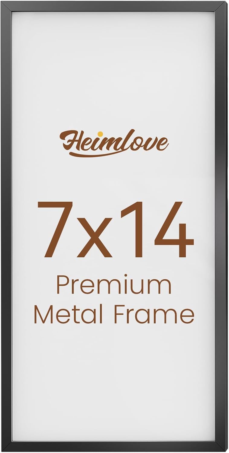 Heimlove 7x14 Metal Picture Frame,Black Aluminum Photo Frames-Real Tempered Glass,Mounting Horizontally or Vertically Decor for Wall-1Pack