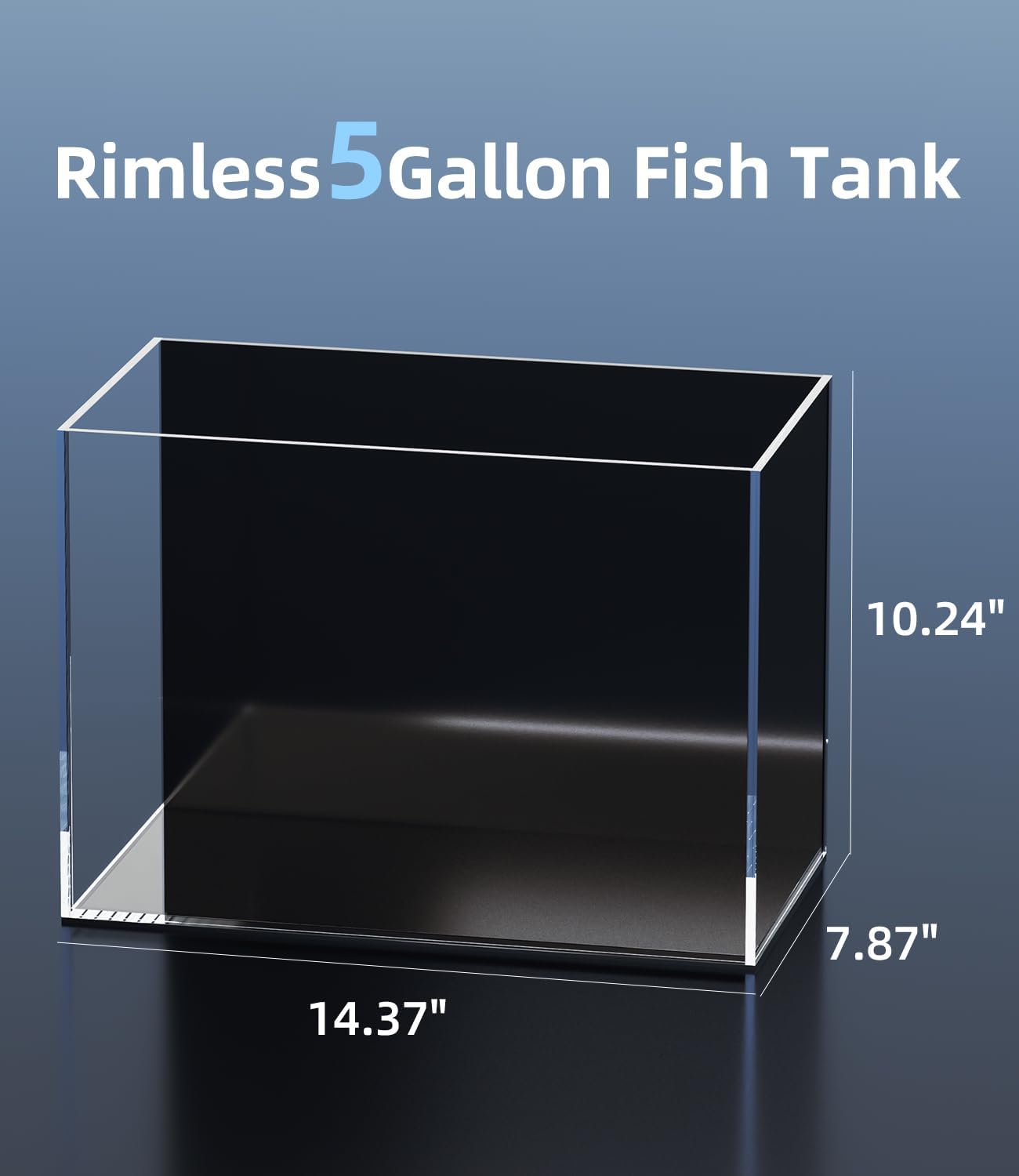 5 Gallon Glass Fish Tank Ultra Clear Rimless Aquarium, Built-in Black Background Rectangular Tank