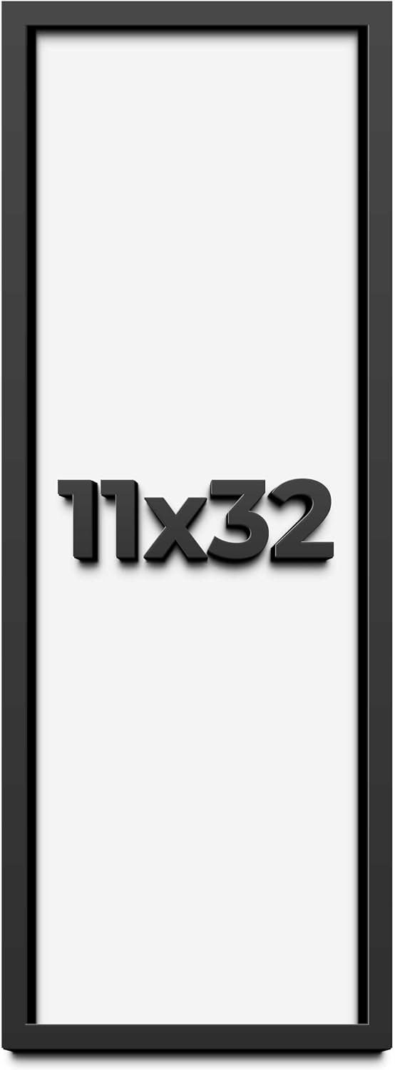 11x32 Shadow Box Frame Black | 1 Inch Deep Solid Wood Shadowbox Display Frame | UV Resistant Acrylic Plexiglass, Acid Free Backing, and Hanging Hardware | Dugan Picture Frame Style