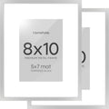 Homeforia Silver Picture Frame 8x10, High End Metal 8 x 10 Photo Frames with Mat 5 by 7 Art, 10x8 Thin Frame Matted to 5x7 inch Print, 10by8 Wall or Tabletop Frames, Tempered Glass, Wall Kit, Set of 2