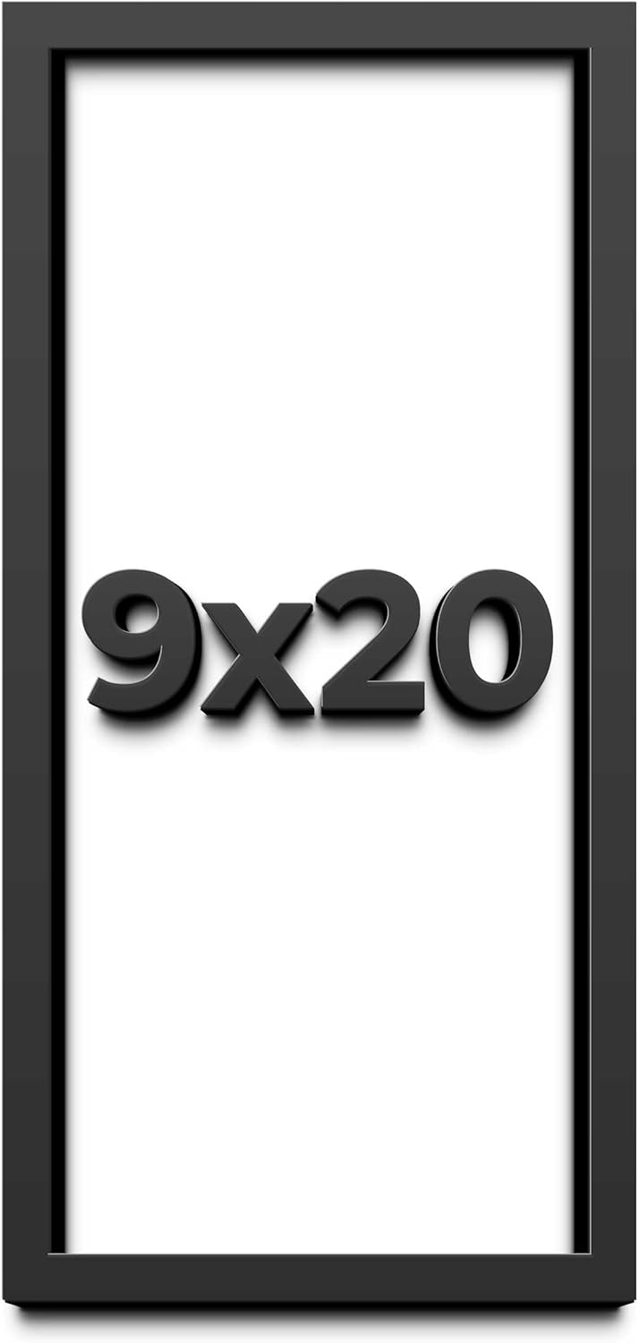 9x20 Shadow Box Frame Black | 1 Inch Deep Solid Wood Shadowbox Display Frame | UV Resistant Acrylic Plexiglass, Acid Free Backing, and Hanging Hardware | Dugan Picture Frame Style