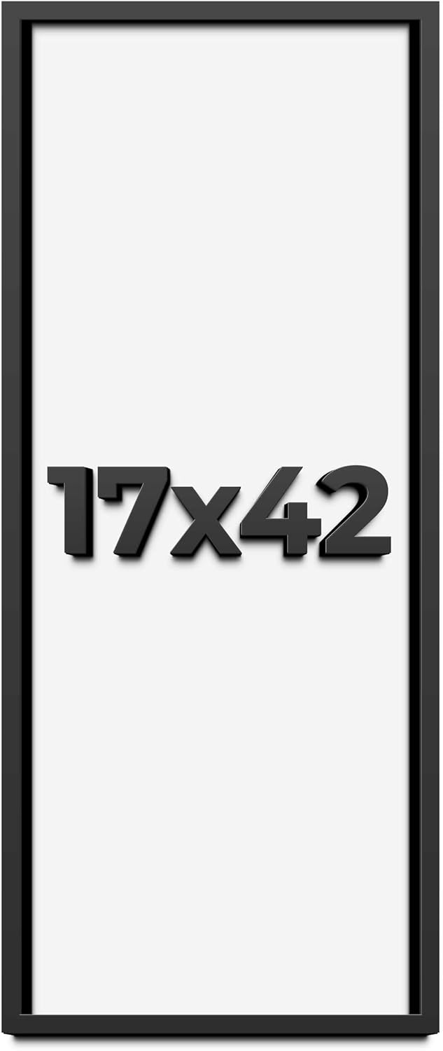 17x42 Shadow Box Frame Black | 1 Inch Deep Solid Wood Shadowbox Display | UV Resistant Acrylic Plexiglass, Acid Free Backing, Hanging Hardware | Dugan Picture Frame Style