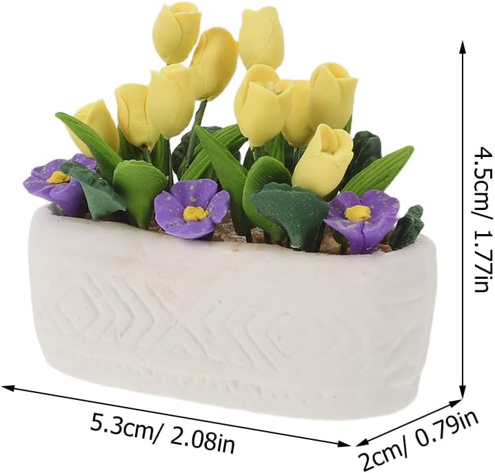 Mini Dollhouse Potted Plant Flower Model - Miniature Scene Bonsai Plant Accessories for House Office Tabletop Decoration