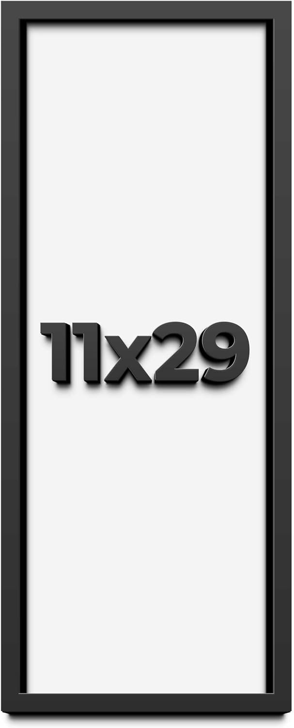 11x29 Shadow Box Frame Black | 1 Inch Deep Solid Wood Shadowbox Display Frame | UV Resistant Acrylic Plexiglass, Acid Free Backing, and Hanging Hardware | Dugan Picture Frame Style