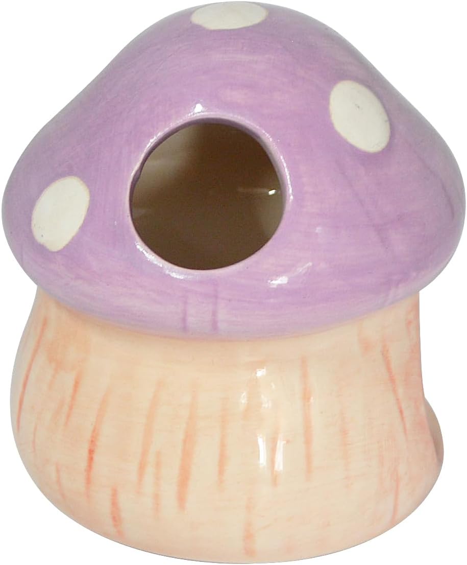 Mushroom Fish Tank Decor, Ceramics Aquarium Shrimp Cave, Betta Hideout Decoration, Cottage Ornament Goldfishes Pleco Cave for Fish Tank Landscape Hideaway Spawning Decor - Purple