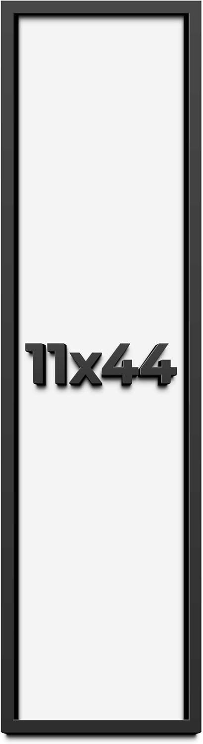 11x44 Shadow Box Frame Black | 1 Inch Deep Solid Wood Shadowbox Display Frame | UV Resistant Acrylic Plexiglass, Acid Free Backing, and Hanging Hardware | Dugan Picture Frame Style