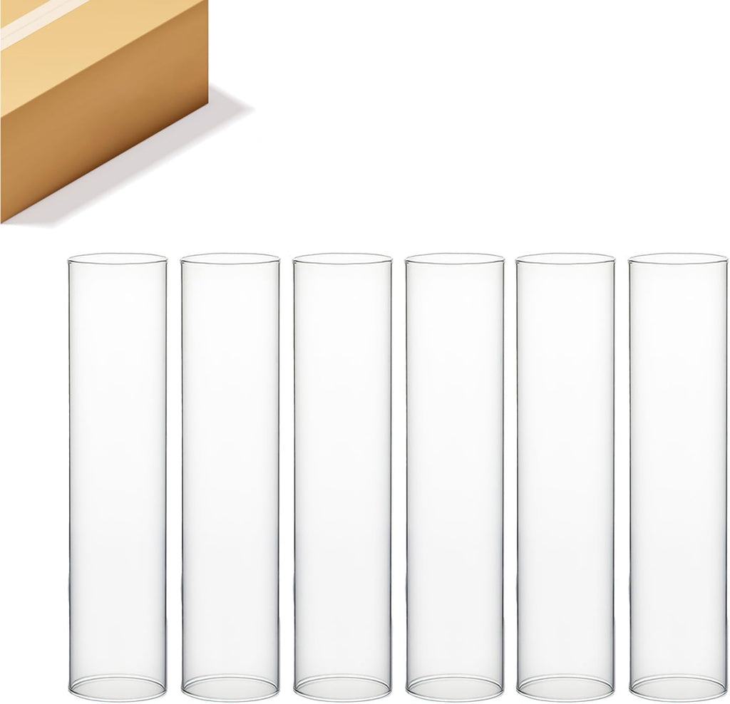 WGVI Hurricane Candle Holder Sleeve, Wide 4", Height 18", Clear Glass Cylinder Candleholder, Chimney Tube, Open Ended Candle Shade, 6 Pieces Bulk
