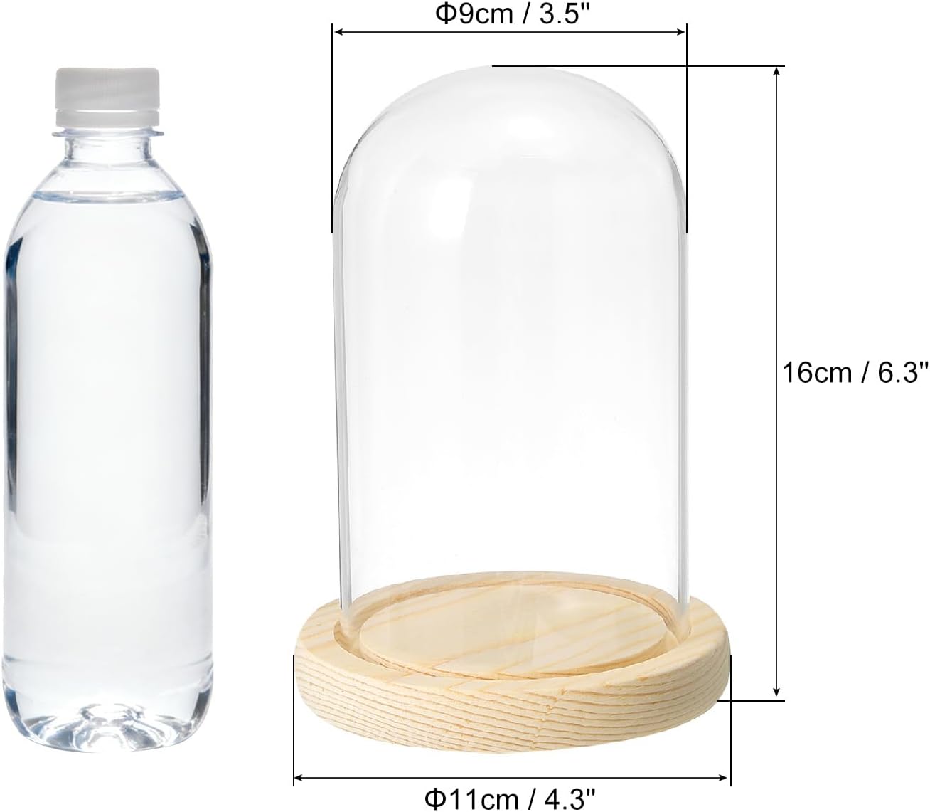 PATIKIL 5.9"x3.5" Clear Cloche Glass Dome, Glass Bell Jar Display Case Tabletop Centerpiece with Wooden Base for Plants Home Decor