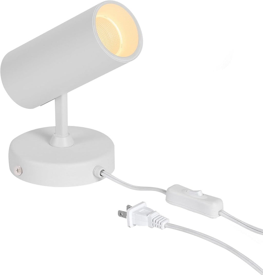 Aisilan LED Plug in Spotlight Adjustable Angle CRI 97 On/Off Switch Desk or Wall Mount Uplight Spot for Plants Loft Gallery Bedroom Floor Background Warm White 12W COB Chip