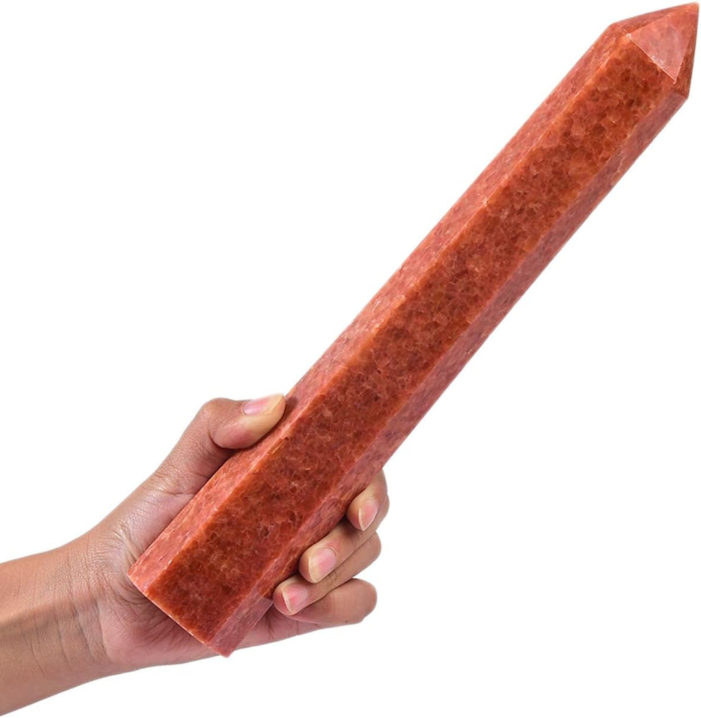 JIC Gem Large Sunstone Obelisk Tower Points Natural Healing Crystal Wand 6 Faceted Quartz Crystals Tower Wand Single Point Chakra Meditation Therapy 2.2-2.6 Lbs