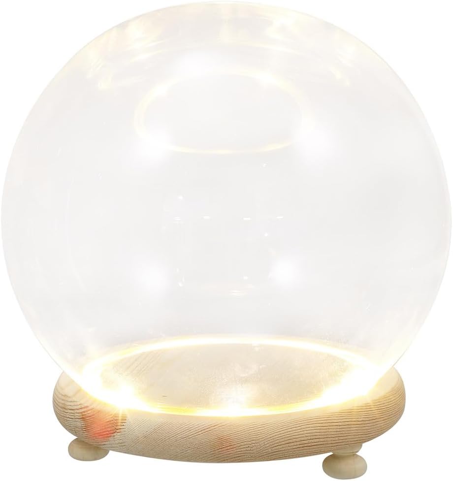EXCEART Clear Glass Cloche Globe Display Dome Bell Jar with Wooden Base Terrarium Keepsake Display Globe with Light for Plants Succulents 13X13cm
