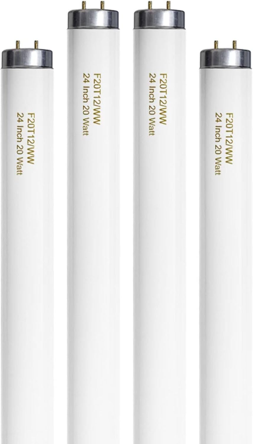 F20T12/WW 20 Watt Soft Warm White, T12 Fluorescent Tube Light Bulb 20W 24 Inch, 2Ft F20T12/DSW/RP Replacement for F20T12 F20T12KB/ECO/RVL F20T12KB/ECO F20T12/SPX30 1250Lm G13 4 Count