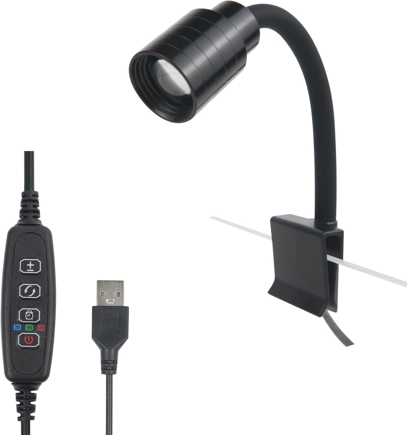 Mini Clip On Aquarium Light Small Dimmable Fish Tank Light USB Spotlight with Timer 3 Light Modes 10-Level Brightness for 1 to 3 Gallon Tanks (Adapter NOT Included)