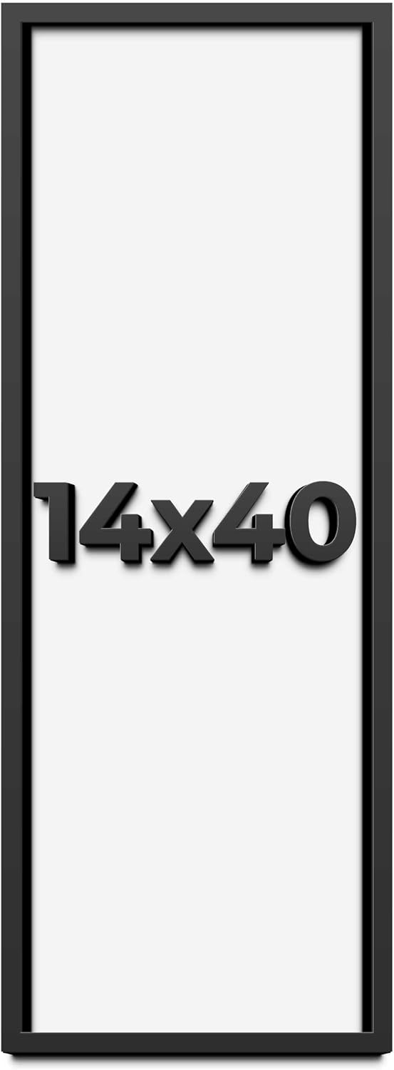 14x40 Shadow Box Frame Black | 1 Inch Deep Solid Wood Shadowbox Display Frame | UV Resistant Acrylic Plexiglass, Acid Free Backing, and Hanging Hardware | Dugan Picture Frame Style