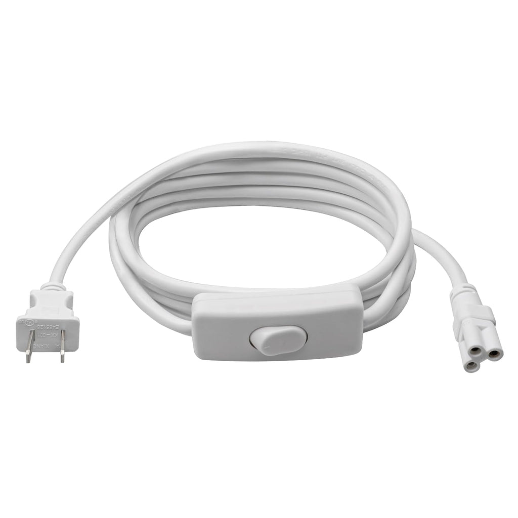 DiCUNO 6.6FT T5 T8 Tube Light Extension Cord with On/Off Switch, US Plug Cable Connector for LED Integrated Single Fixture, Shop Light, Garage, Under Cabinet, White, Pack of 1