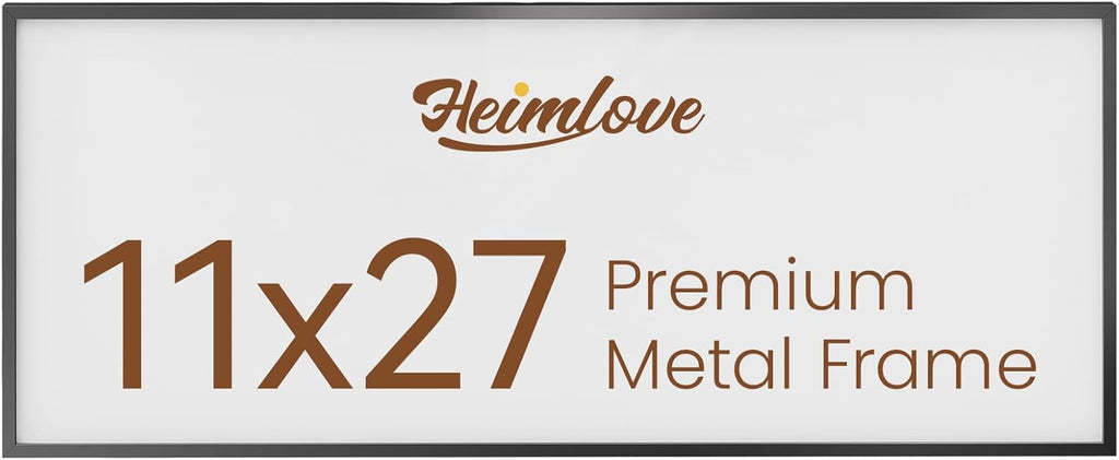 Heimlove 11x27 Metal Picture Frame,Black Aluminum Photo Frames-Real Tempered Glass,Wall Gallery Poster Puzzles Artwork frame Mounting Horizontally or Vertically Decor for Wall-1Pack