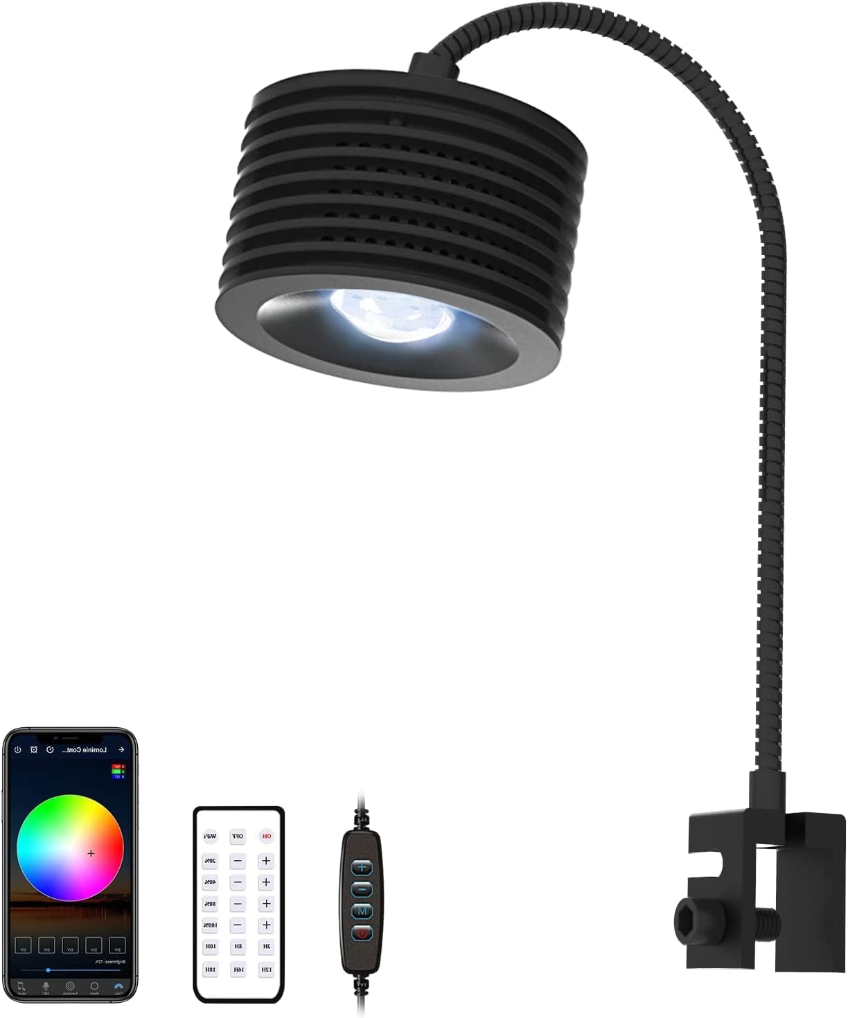 Lominie LED Aquarium Light, Full Spectrum Fish Tank Clip-on Saltwater Planted Light With Adjustable Gooseneck for Coral Tanks, Dimmable Nano Refugium Supports Remote WiFi