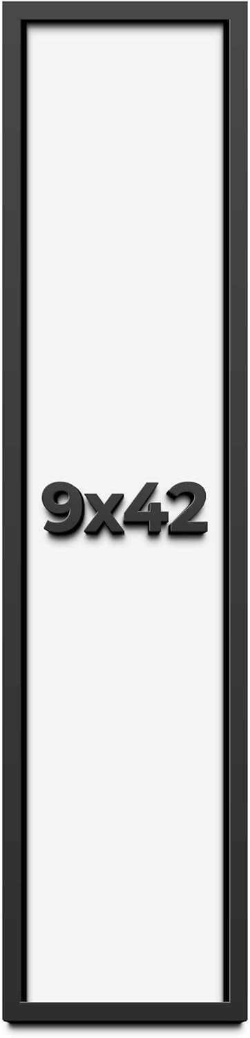 9x42 Shadow Box Frame Black | 1 Inch Deep Solid Wood Shadowbox Display Frame | UV Resistant Acrylic Plexiglass, Acid Free Backing, and Hanging Hardware | Dugan Picture Frame Style