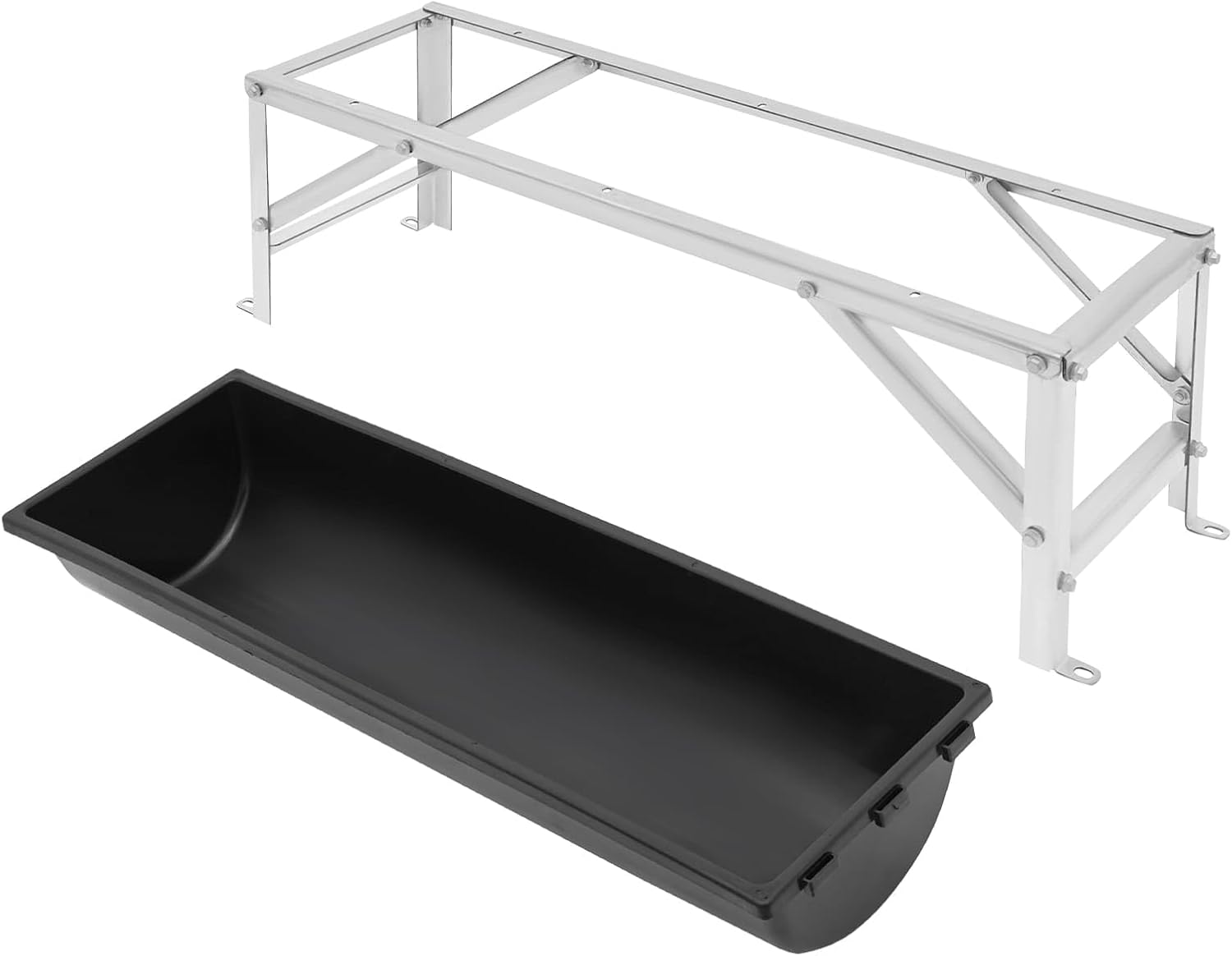 Livestock Feed Trough with Metal Stand 39" Long Large Capacity Livestock Feeder for Lambs Foals Calves Sheep Horses Alpacas and Goats in Farm (Silver+Black)