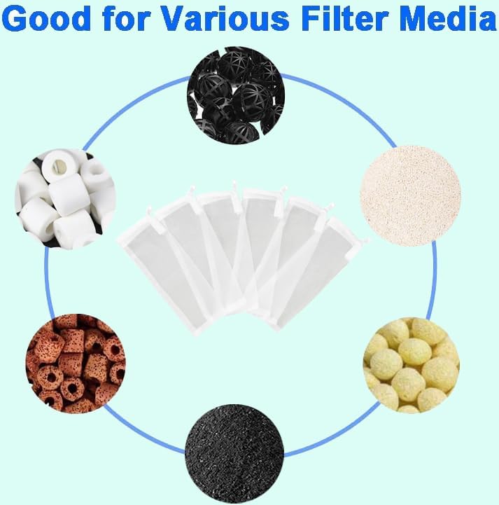 AQUANEAT Aquarium Filter Media Bags 6pcs Fish Tank Extra Fine 100 Micron Mesh Bags with Plastic Zipper for Activated Carbon (3" x 8")