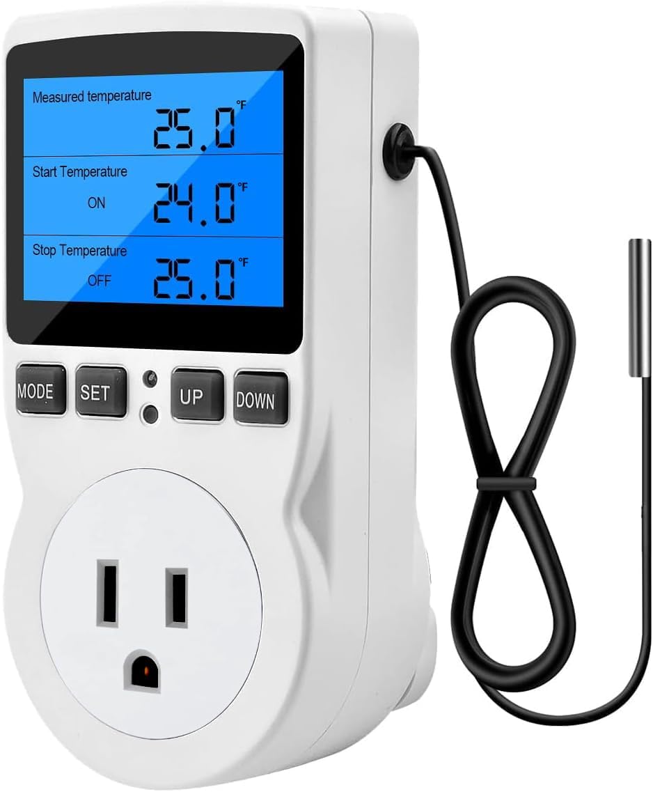 Diymore Digital Thermostat Temperature Controller Electric Digital RV Thermostat Heating Cooling Control Mode Timer 1800W 120V 15A Incubator Thermometer Reptile Thermostat Greenhouse Pool Thermometer