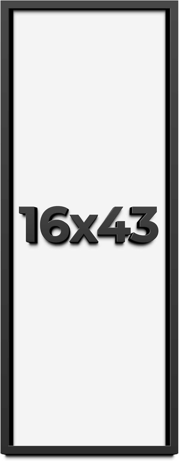 16x43 Shadow Box Frame Black | 1 Inch Deep Solid Wood Shadowbox Display Frame | UV Resistant Acrylic Plexiglass, Acid Free Backing, and Hanging Hardware | Dugan Picture Frame Style