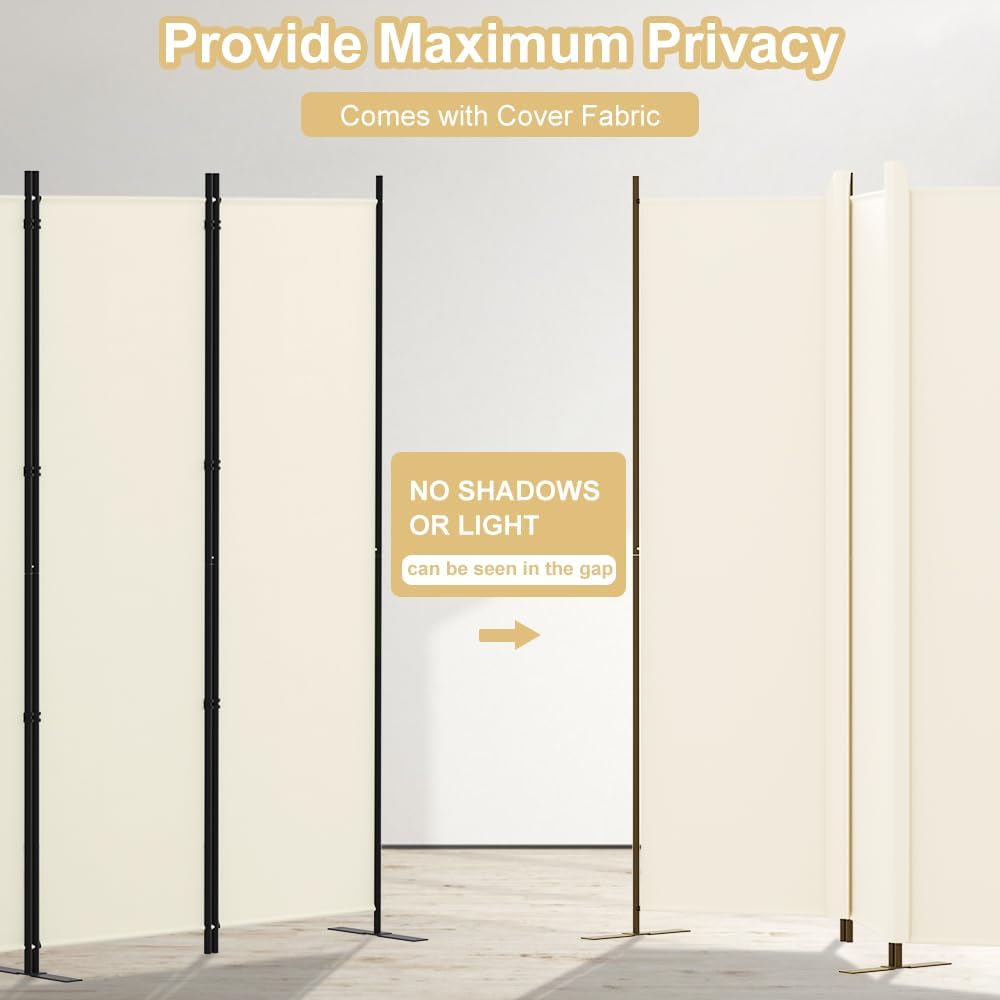 Kokorona 4 Panel Room Divider, 6FT Tall Folding Privacy Screen Wall Dividers, Portable Privacy Screen Freestanding Room Divider for Room Separation, Included - Cover Strips, Beige, 88''W x 71''H